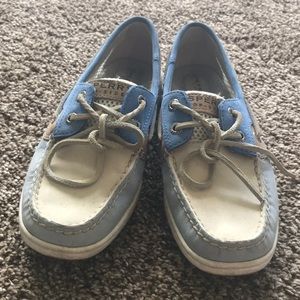 Blue and cream Sperrys size 6